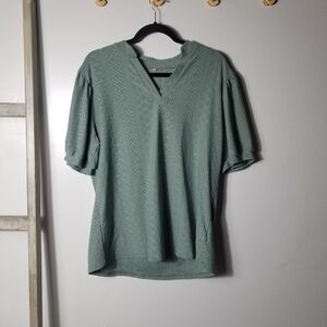 WOMEN'S PUFFED SLEEVE GREEN BLOUSE SIZE XL